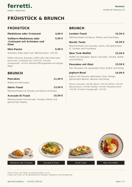 Speisekarte von Ferretti Rambla Barcelona