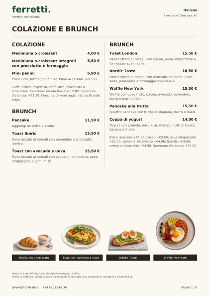 Menù di Ferretti Rambla Barcelona